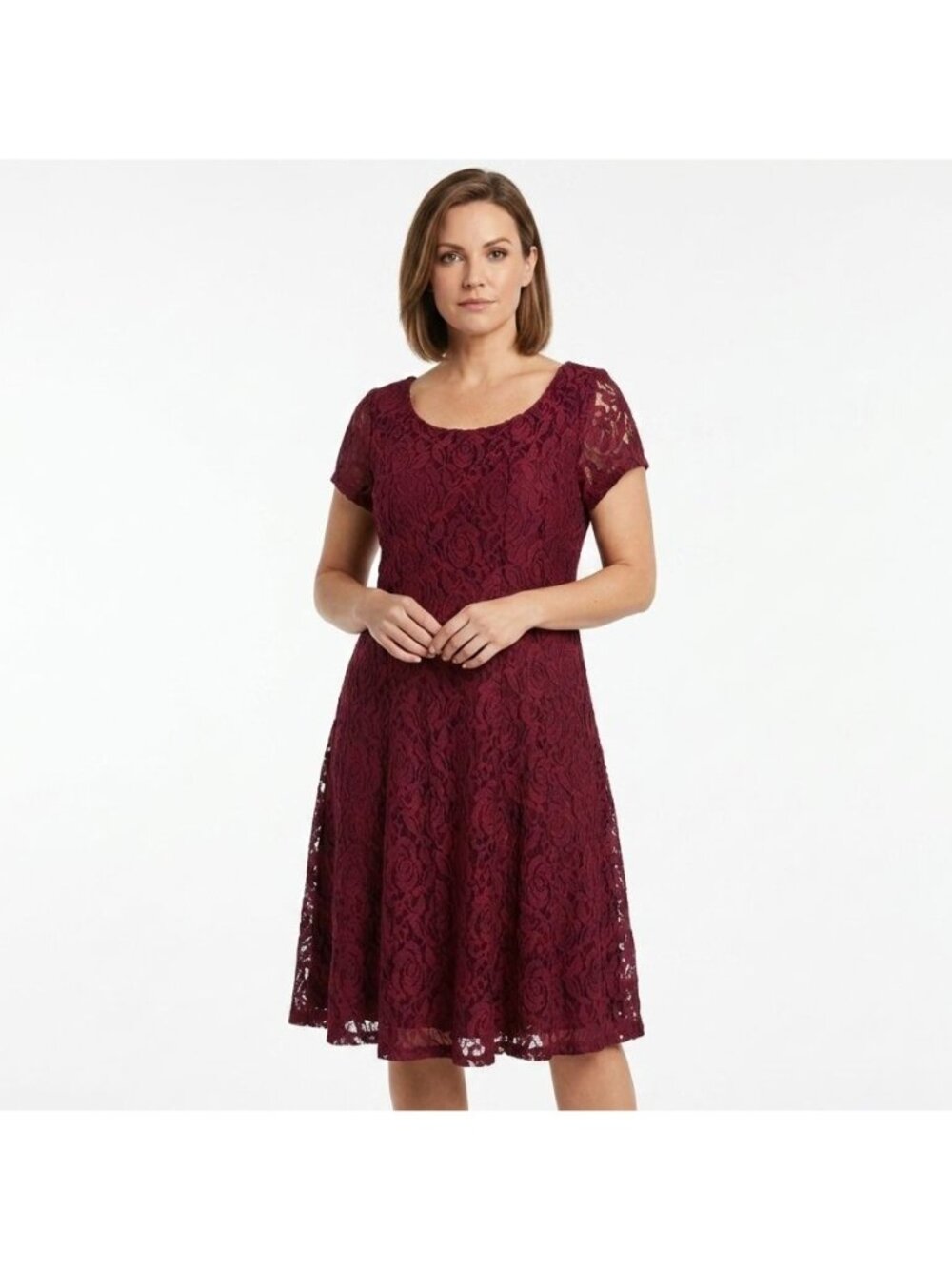 Perceptions Red Lace A-line Fit and Flare Dress Size L Short Sleeve Coquette